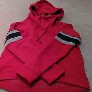 Warm & Cozy fleece red hoodie with stripes